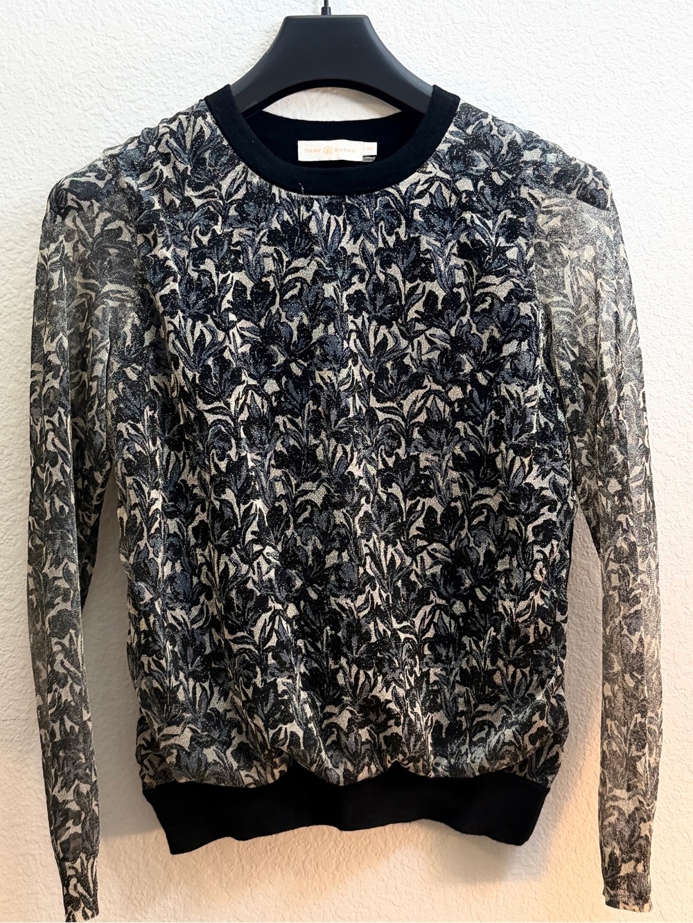 Tory burch Black & Cream Floral Knit Sweater - Women's Lightweight Pullover